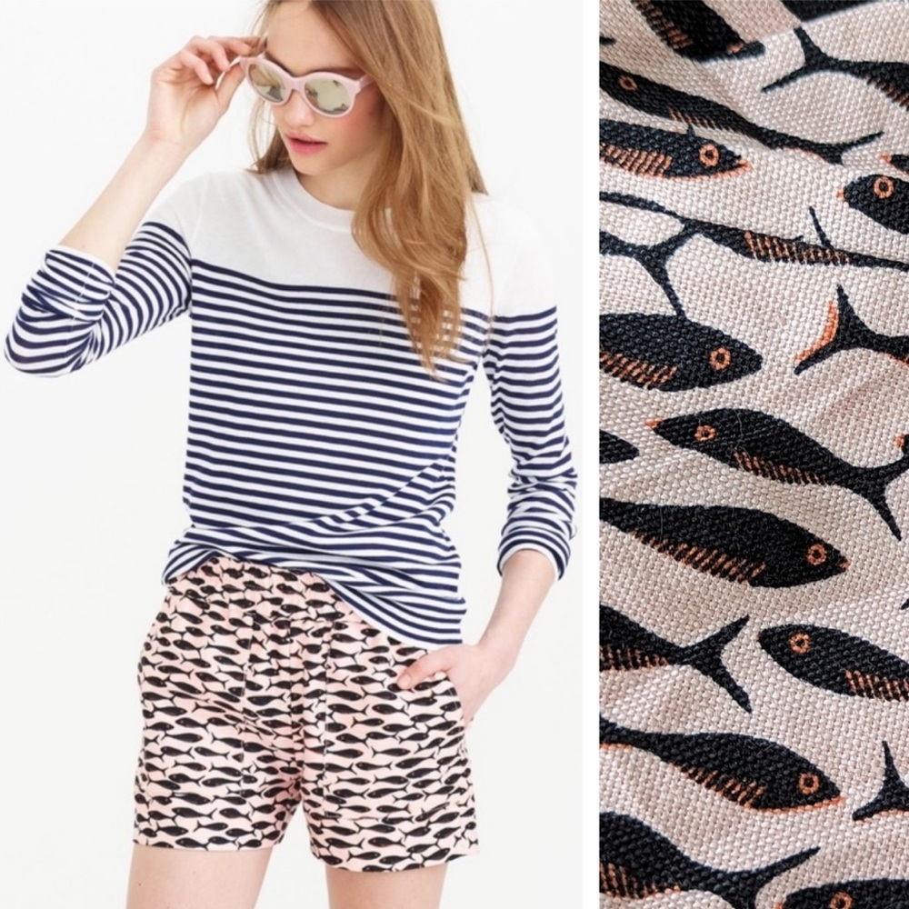 J. Crew minnow fish print short linen blend